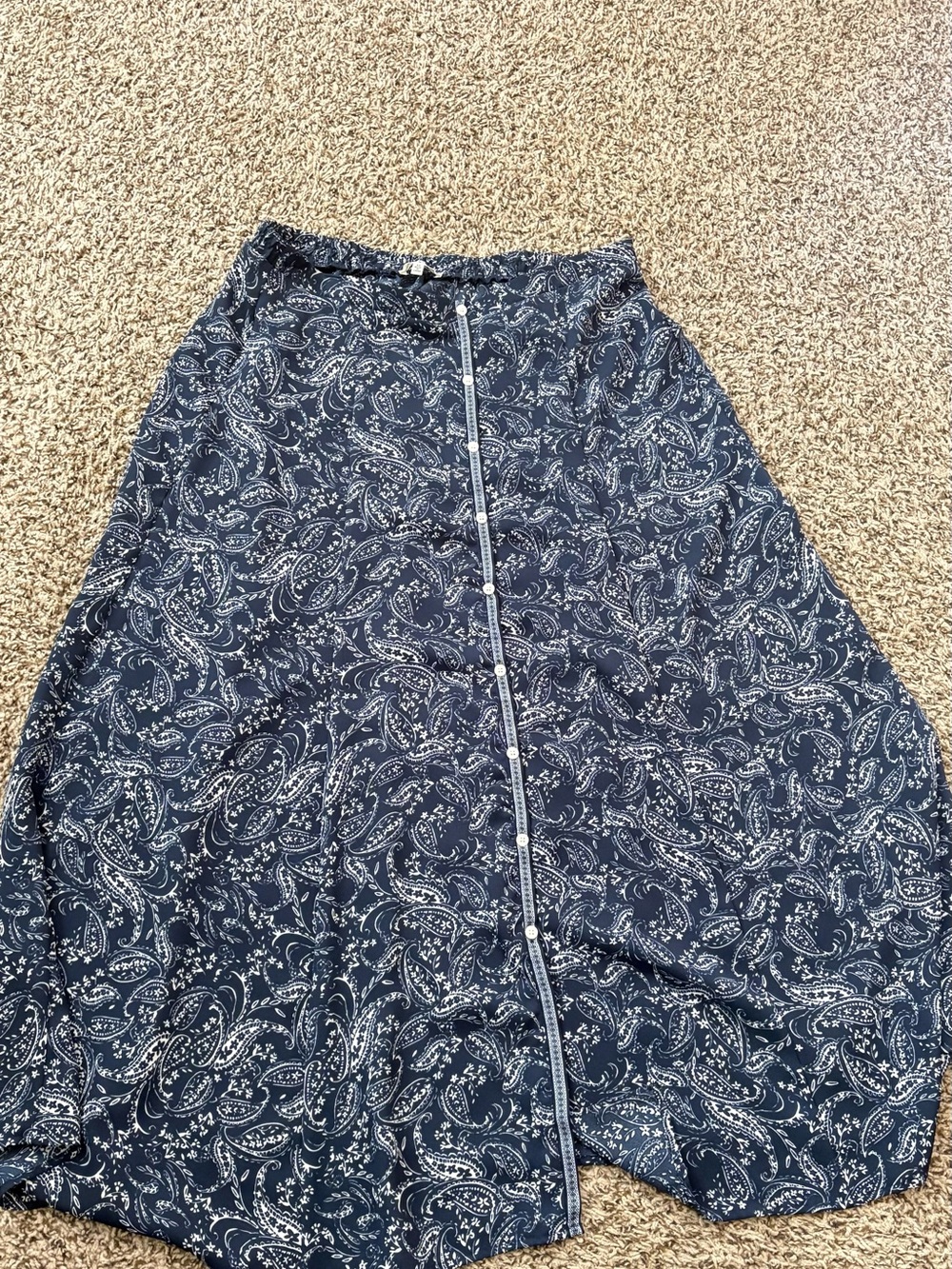 Max Studio Navy Paisley Button-Front A-Line Skirt